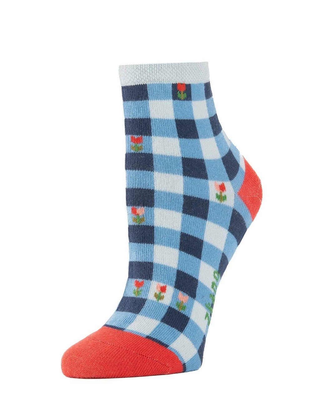 Tulip Checked Anklet Socks - Sky Blue