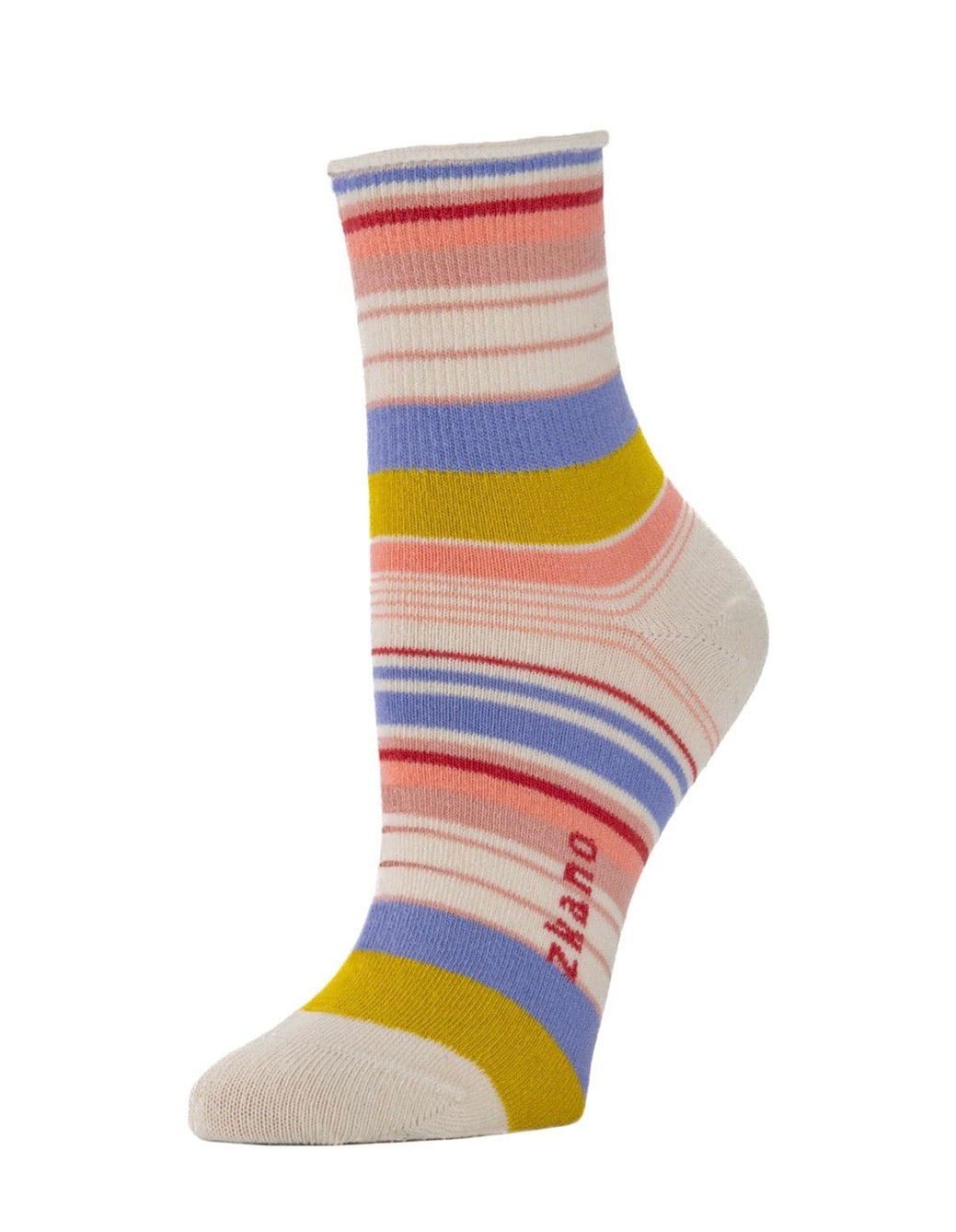 Variegated Stripes Roll Top Socks - Natural