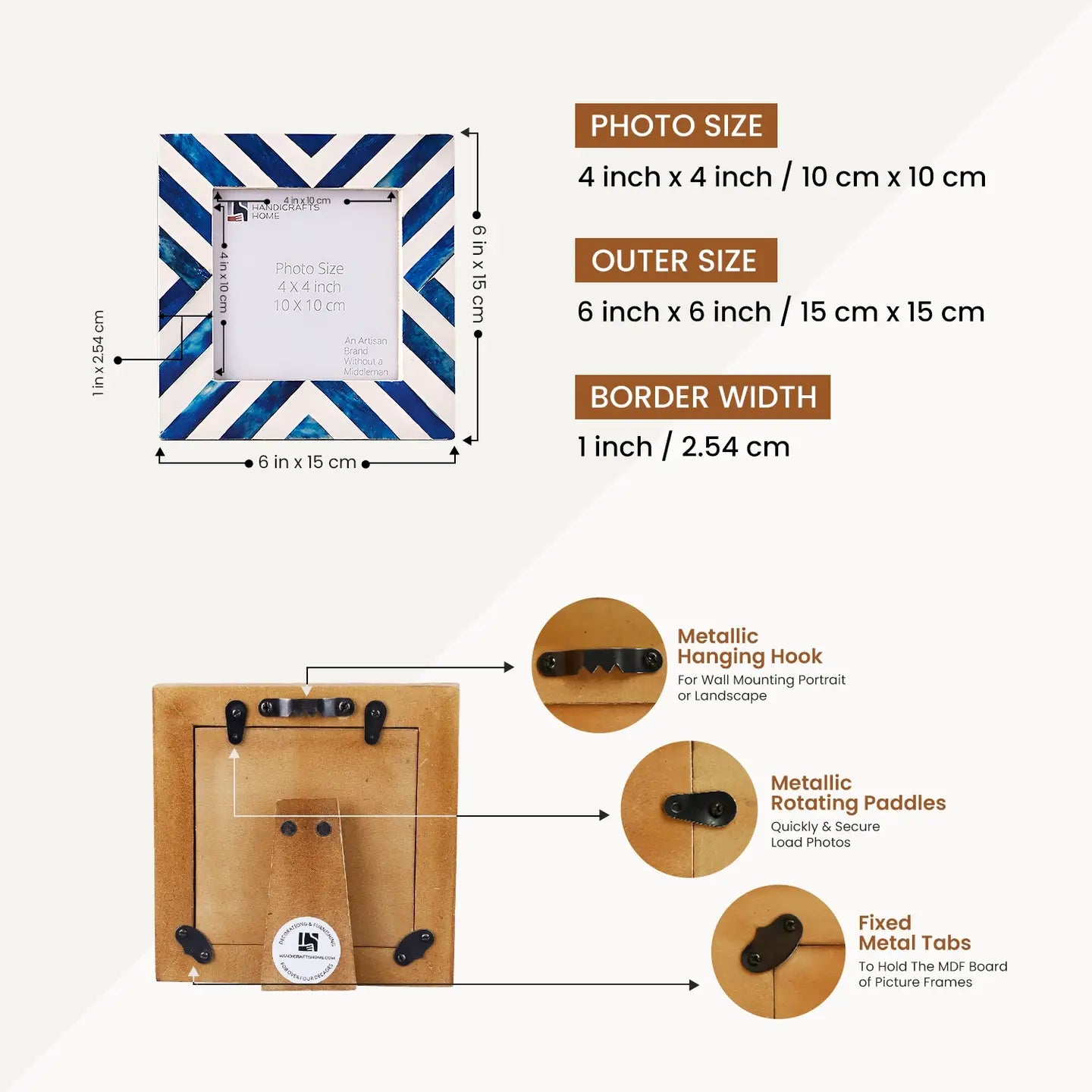 Baby Picture Frame Chevron Pattern - Blue - 4 x 4 Inches