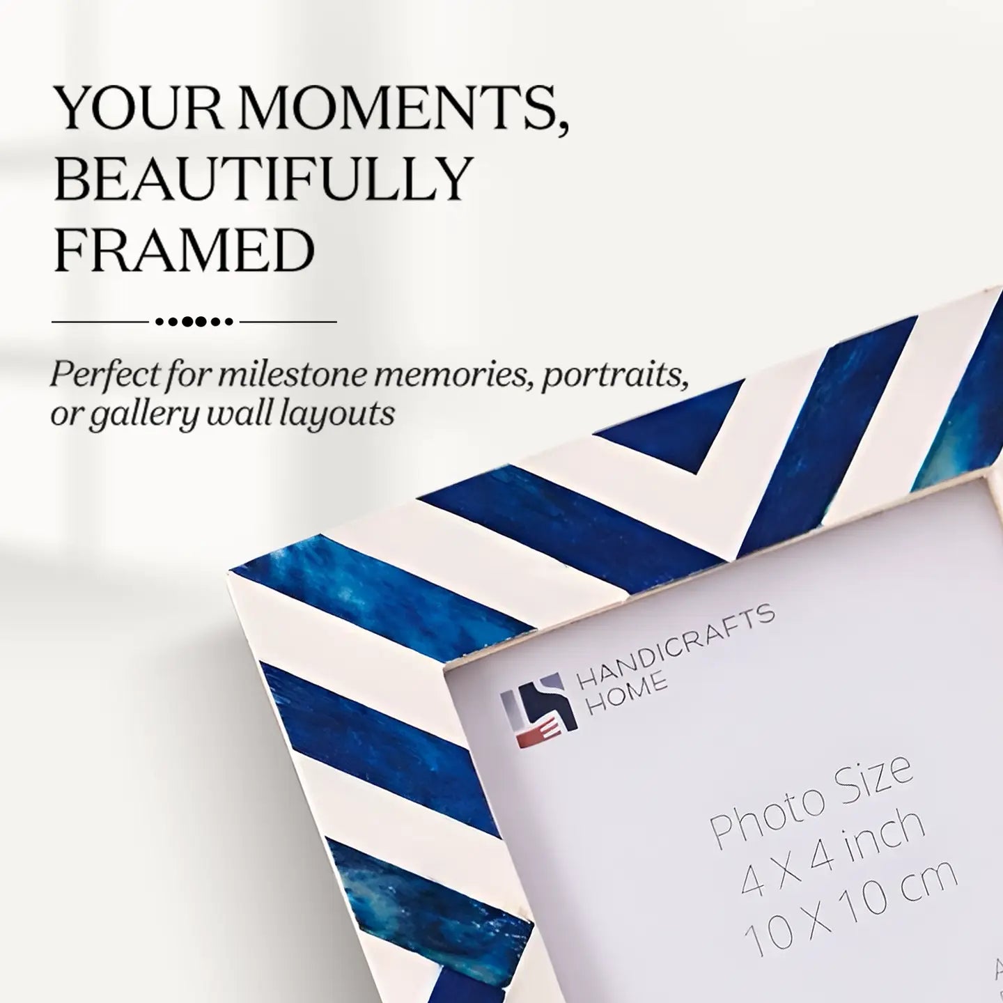 Baby Picture Frame Chevron Pattern - Blue - 4 x 4 Inches