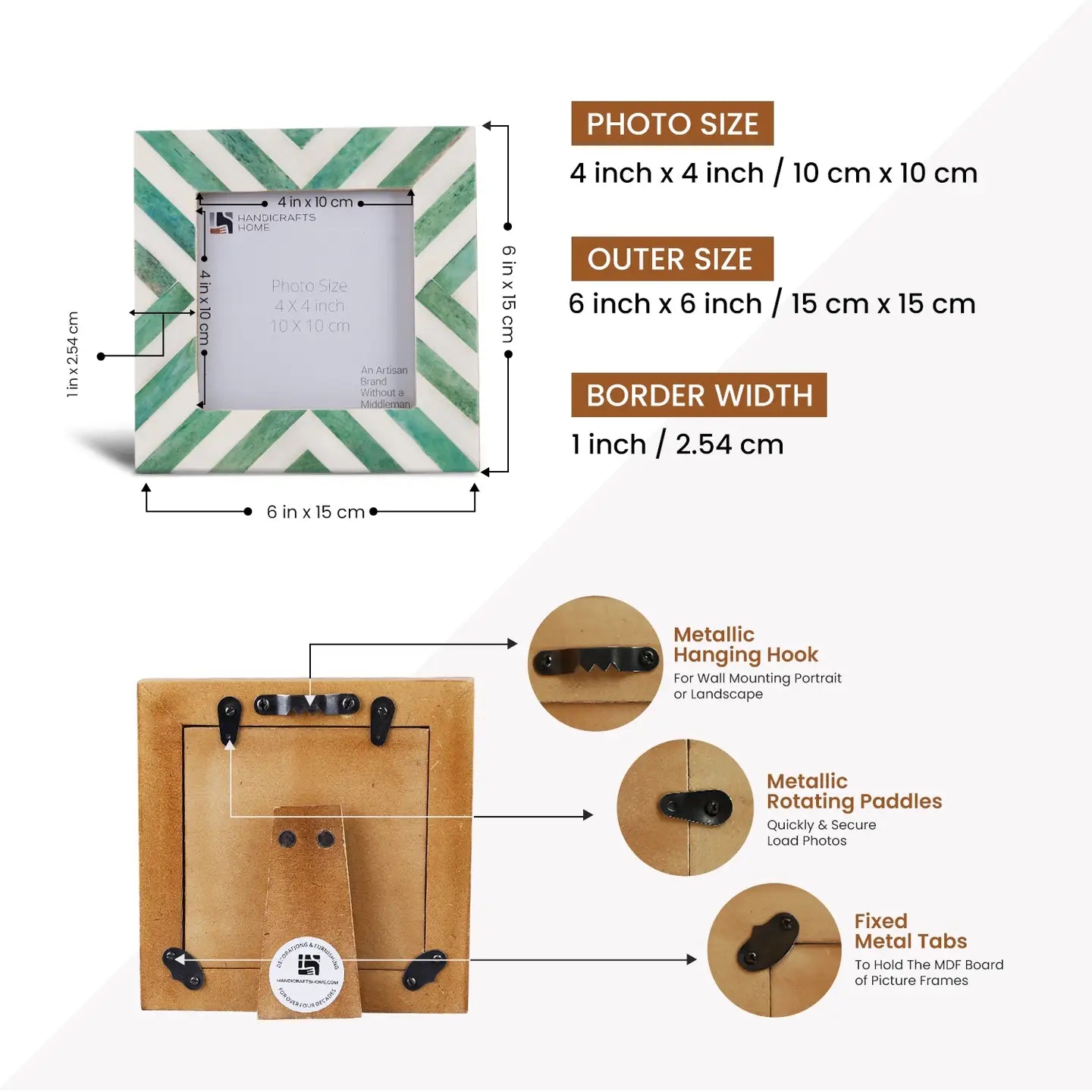 Baby Picture Frame Chevron Pattern - Green - 4 x 4 Inches