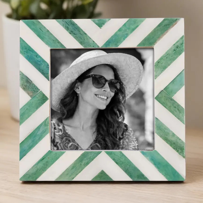 Baby Picture Frame Chevron Pattern - Green - 4 x 4 Inches