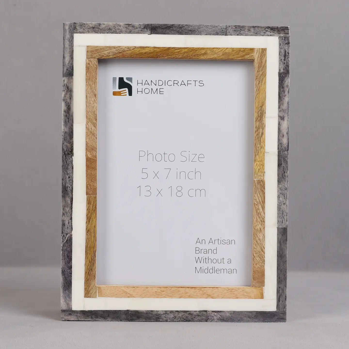 Bone & Mango Wood Inlay Layered Picture Frame - Neutral - 5 x 7 Inches
