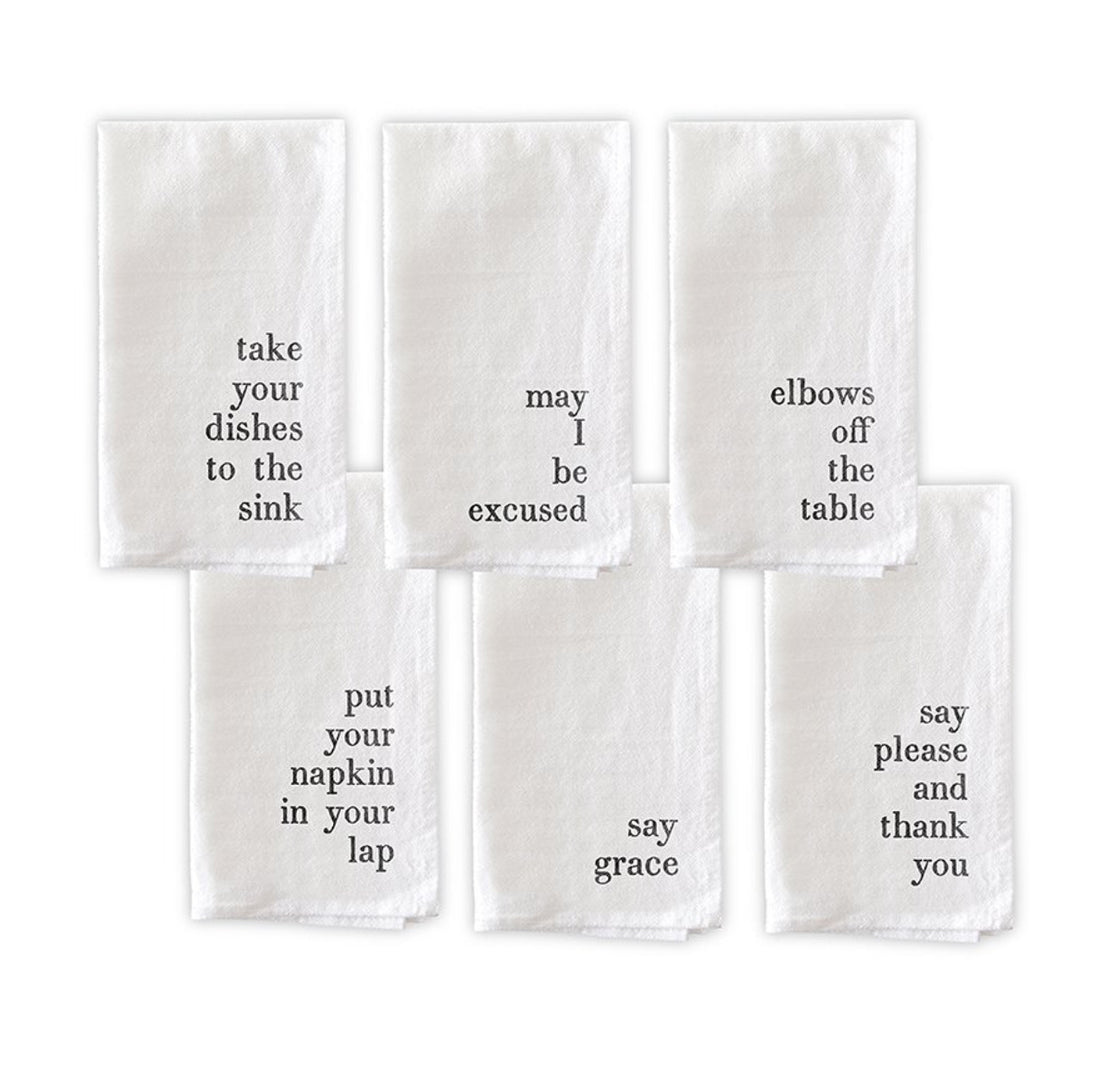 Mind Your Manners Cloth Dinner Napkins - Set of 6