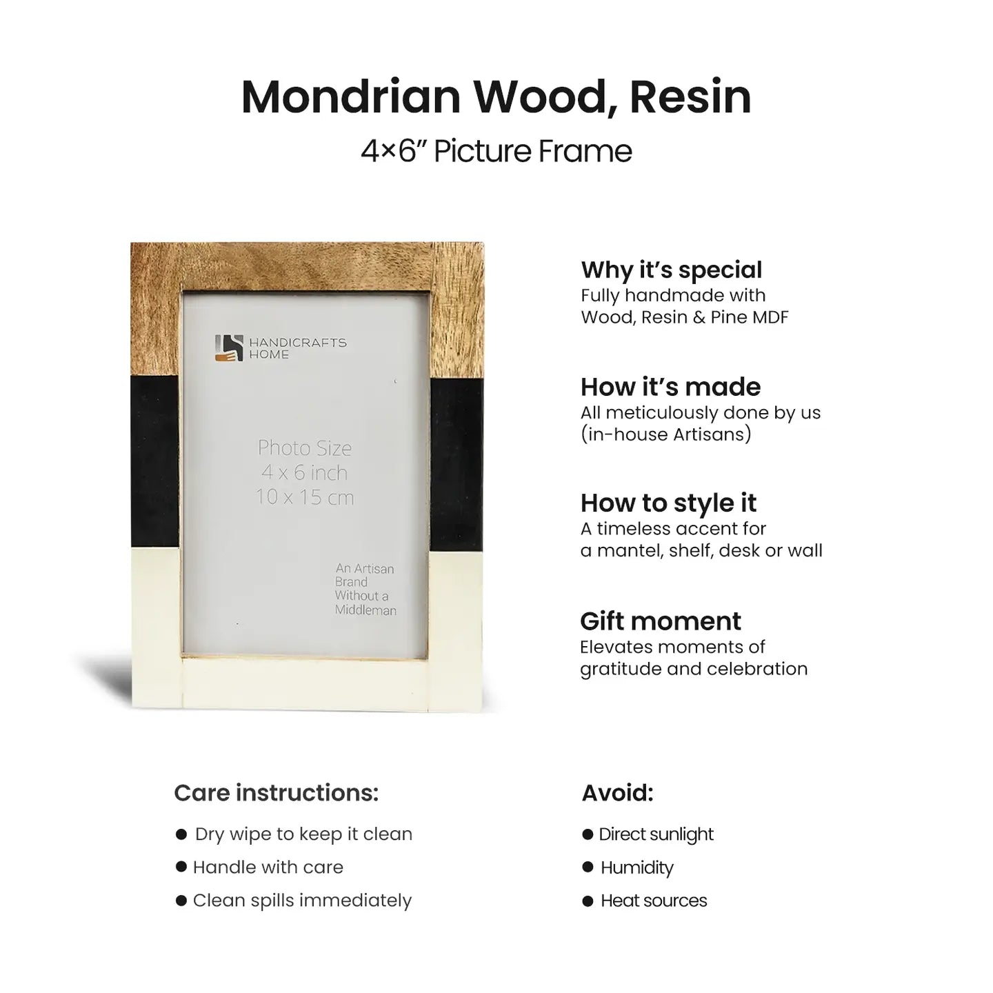 Mondrian Maple Photo Frame - 4 x 6 Inches