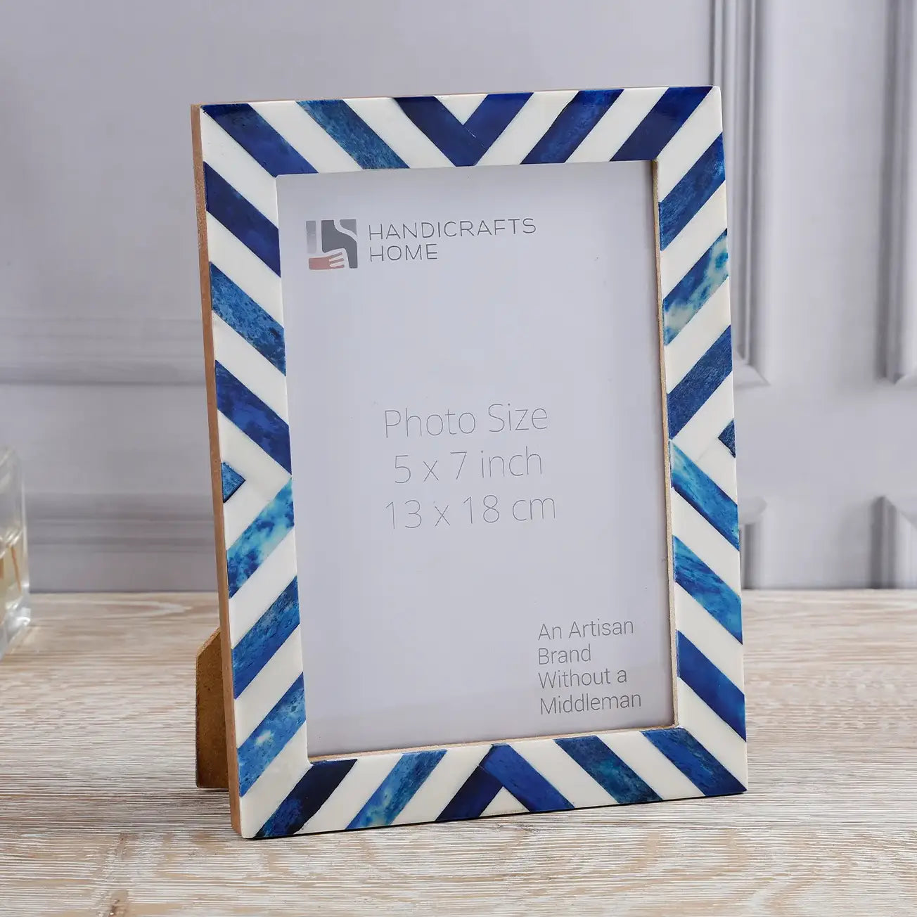 Sunflower Chevron Pattern Photo Frame - Blue - 5 x 7 Inches