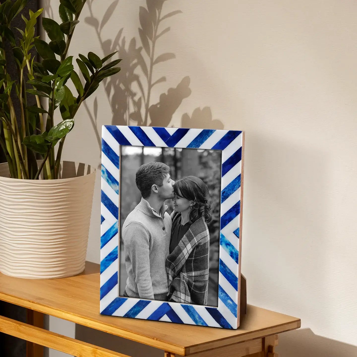 Sunflower Chevron Pattern Photo Frame - Blue - 5 x 7 Inches