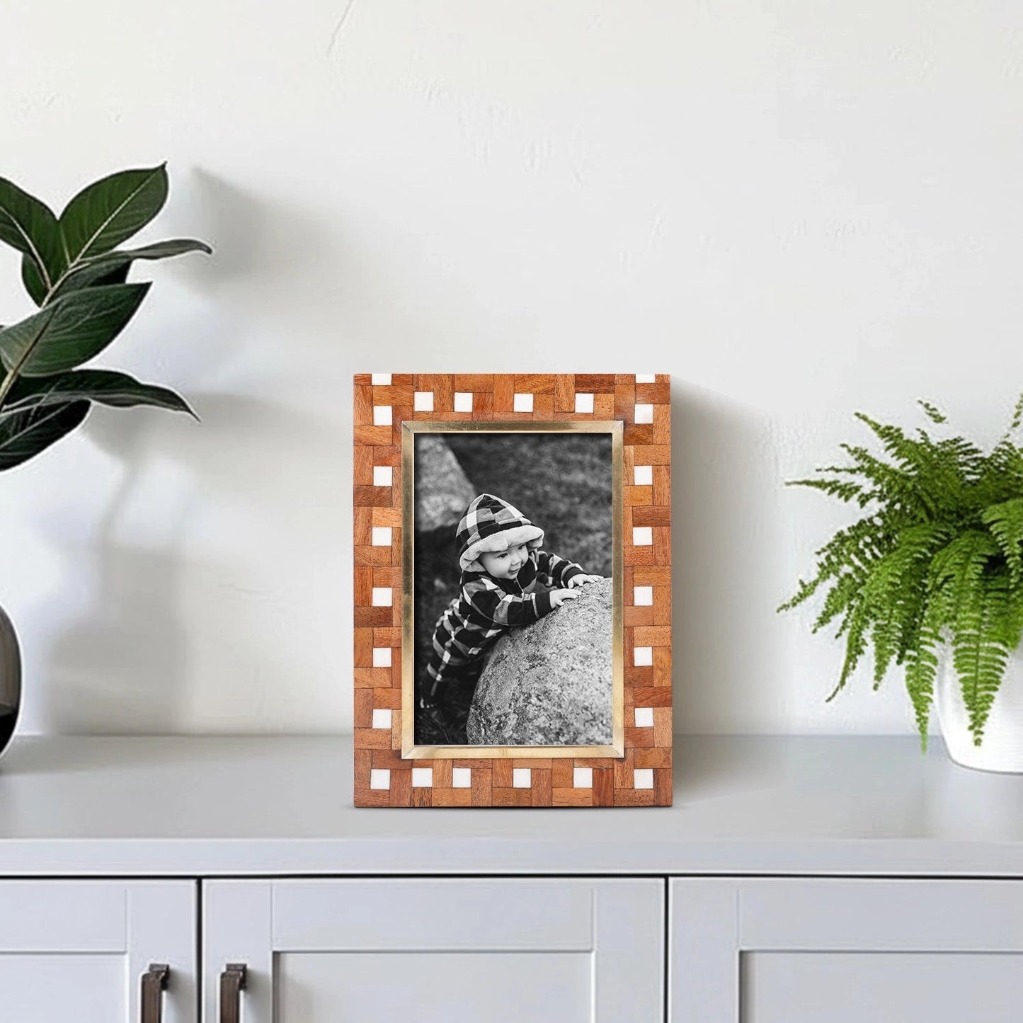 Halo Parquet Pattern Wood & Resin Photo Frame - 5 x 7 Inches