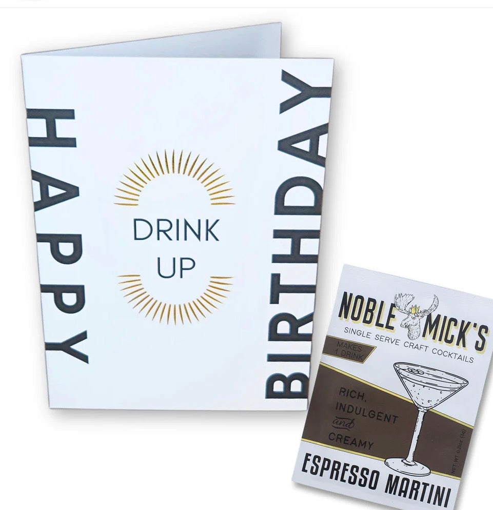Drink Up Greeting Card with Espresso Martini Cocktail/Mocktail Mix
