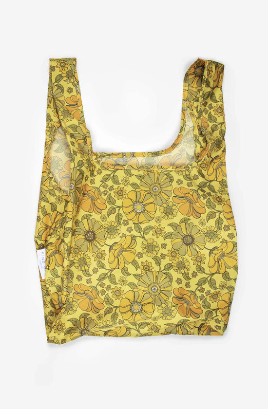 Retro Flowers Print Reusable Bag - Yellow