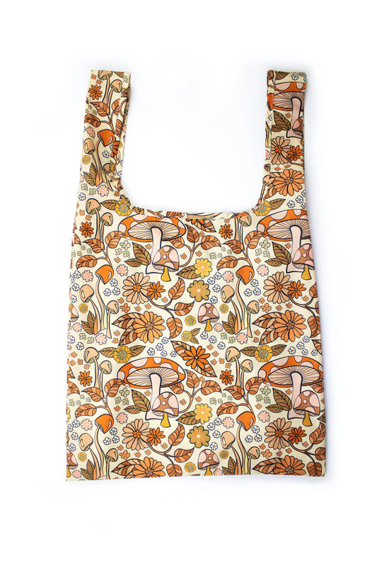 Mushrooms Print Reusable Bag - Beige