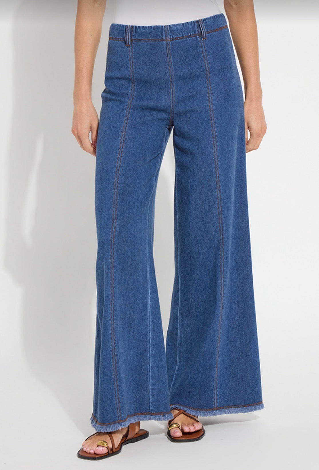 Irabella Fringed Wide Leg Denim Jeans - Mid Wash