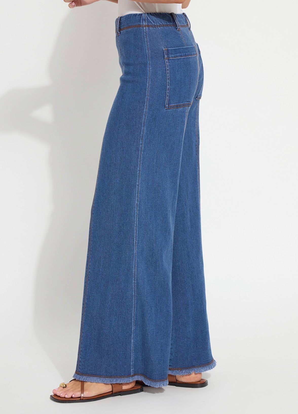 Irabella Fringed Wide Leg Denim Jeans - Mid Wash
