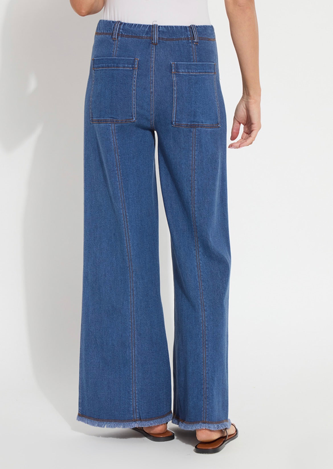 Irabella Fringed Wide Leg Denim Jeans - Mid Wash