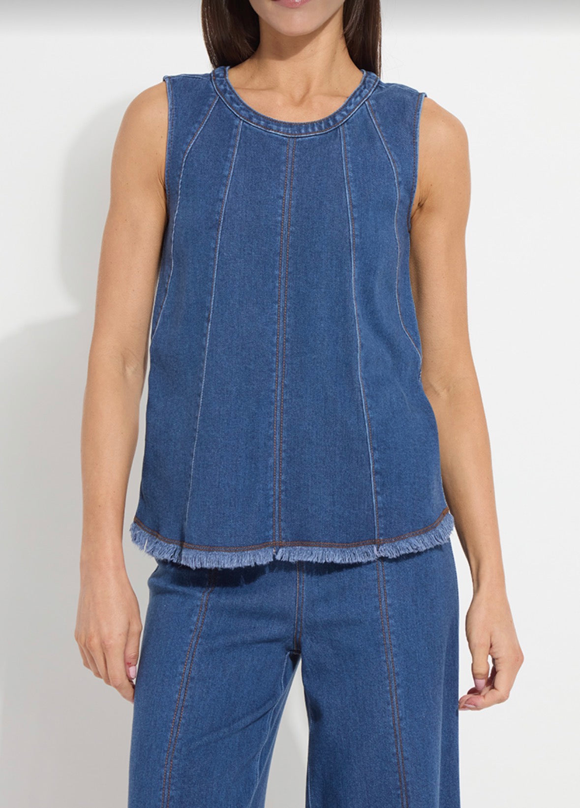Irabella Fringed Denim Top - Mid Wash