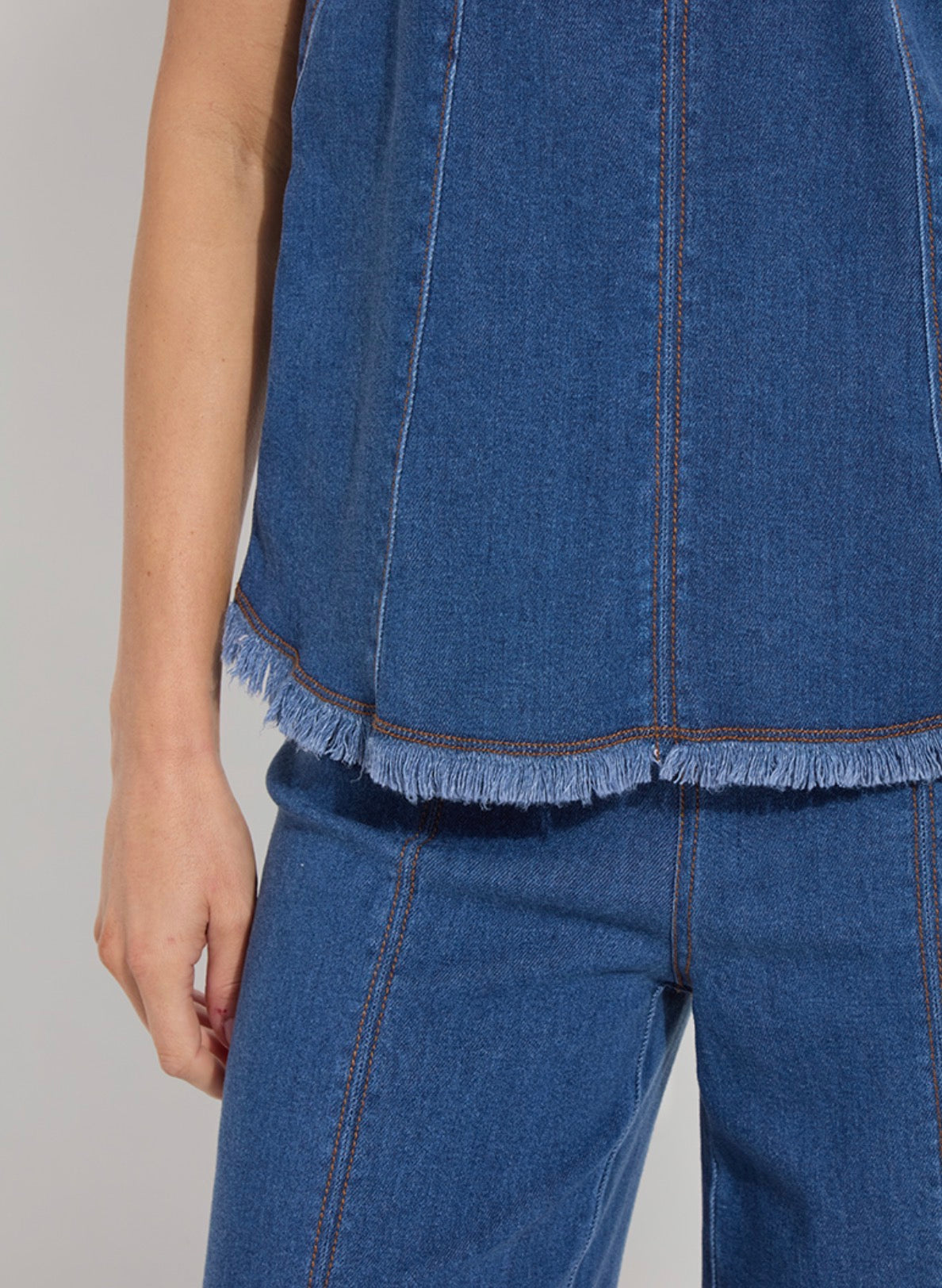 Irabella Fringed Denim Top - Mid Wash