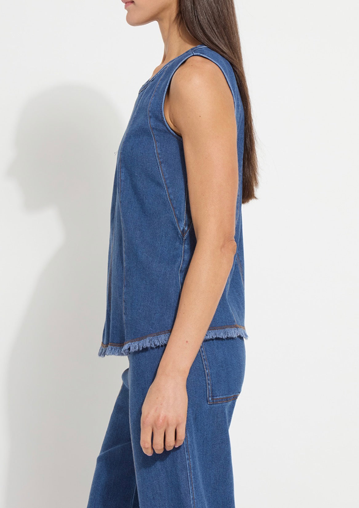 Irabella Fringed Denim Top - Mid Wash