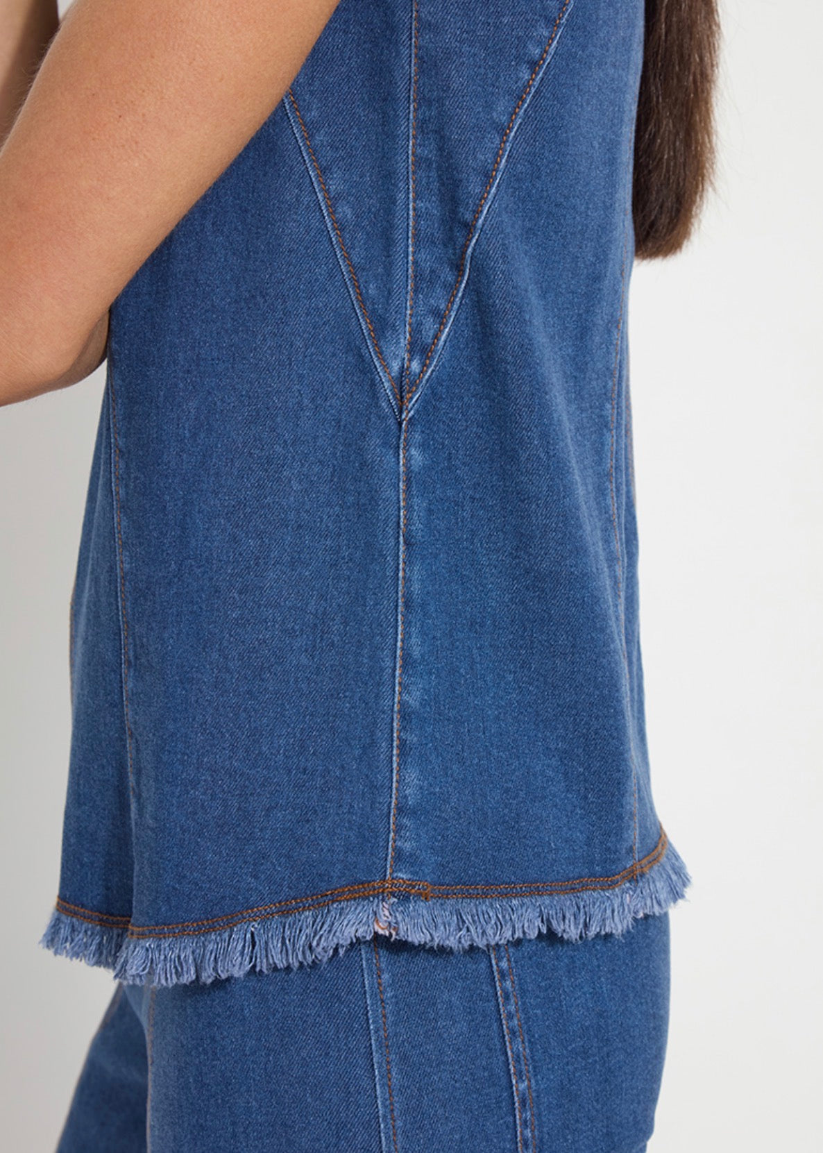 Irabella Fringed Denim Top - Mid Wash