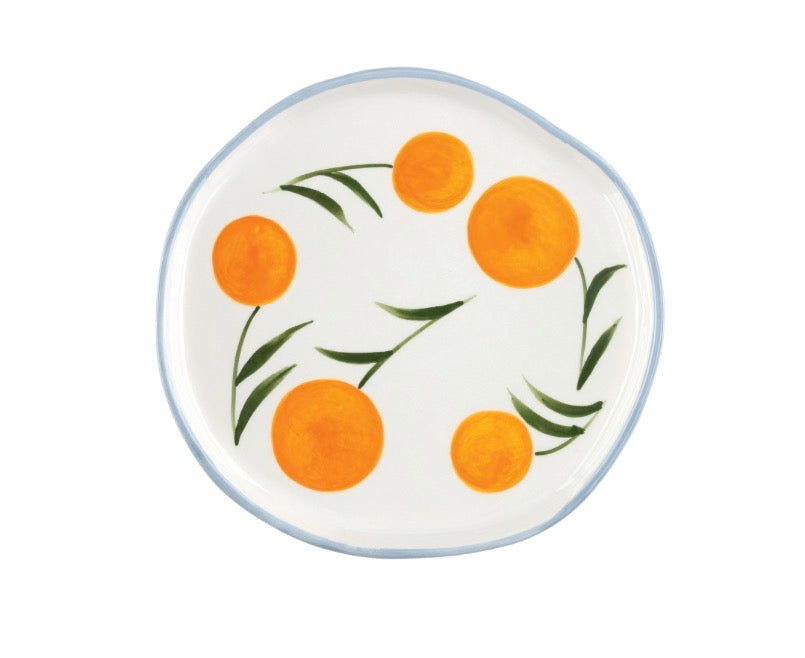 White Plate with Oranges Design - Small