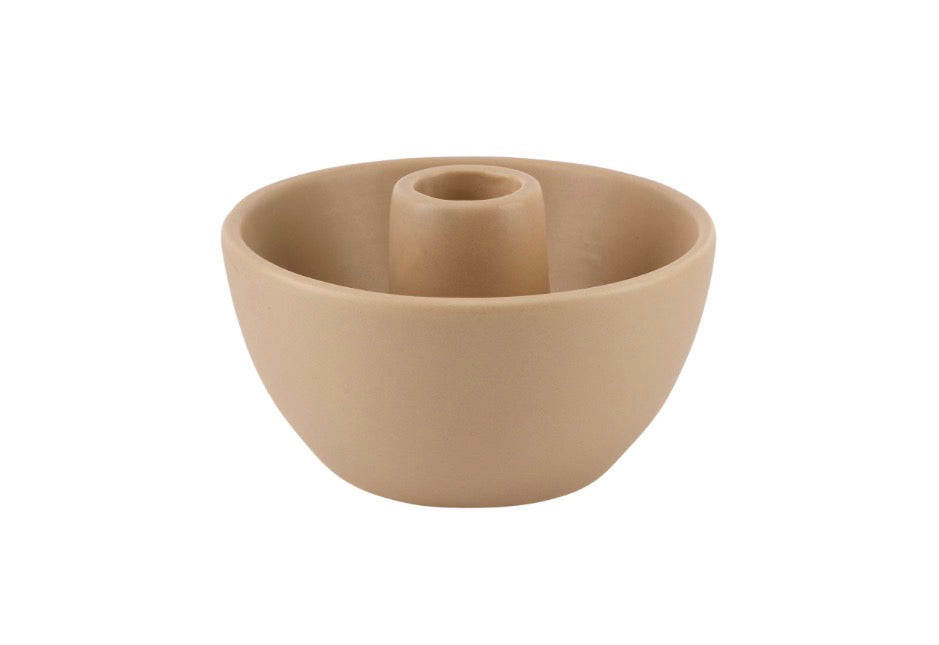 Bowl-Shaped Taper Candle Holder - Tan