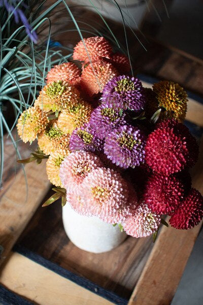 Faux Zinnia Flowers - Bundle of 7 - Red