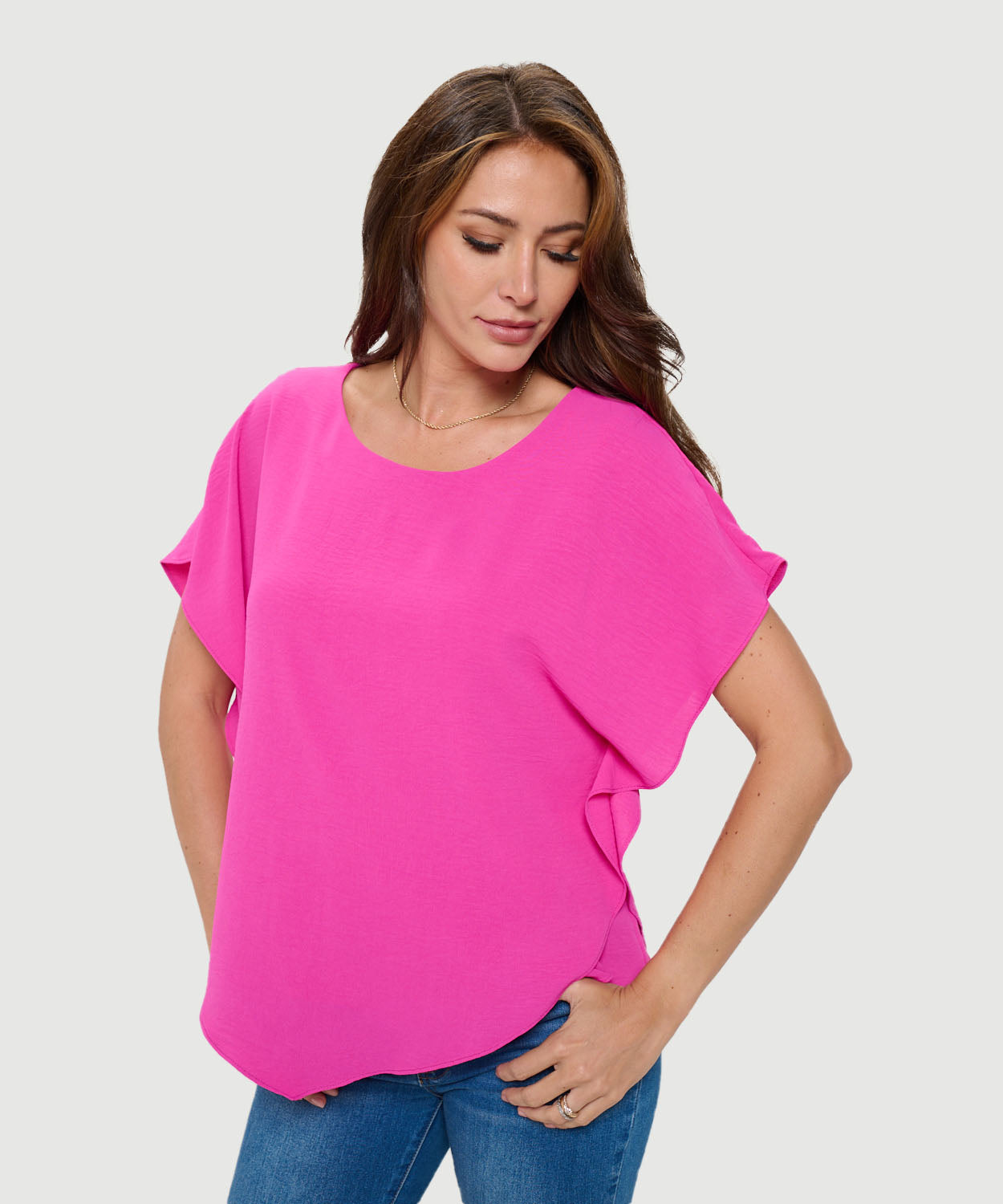Flowy Batwing Top with Overlay - Berry