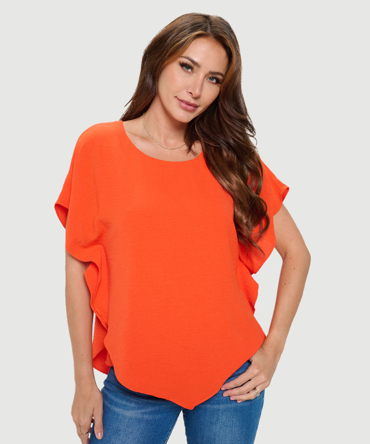 Flowy Batwing Top with Overlay - Tangerine