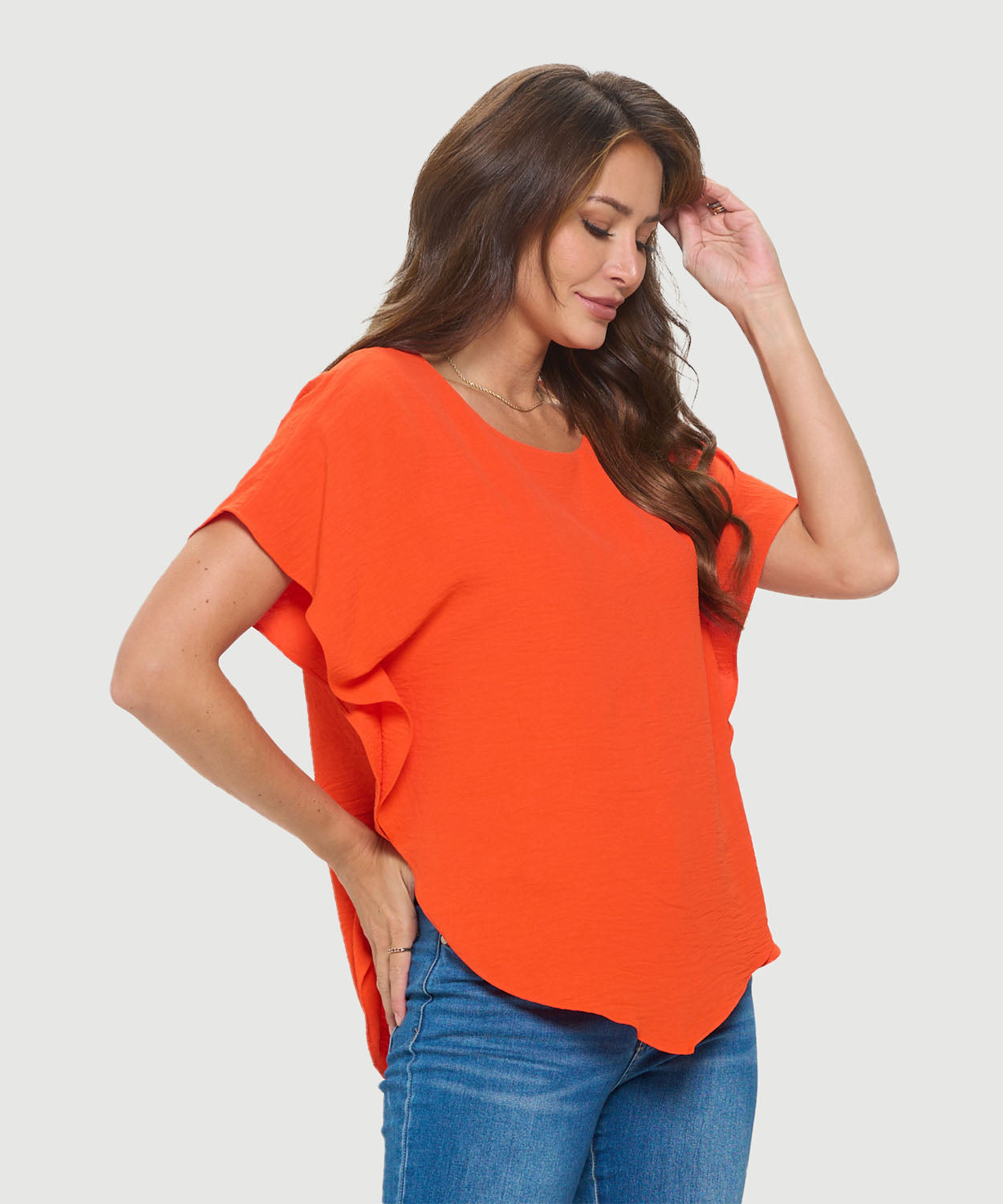 Flowy Batwing Top with Overlay - Tangerine