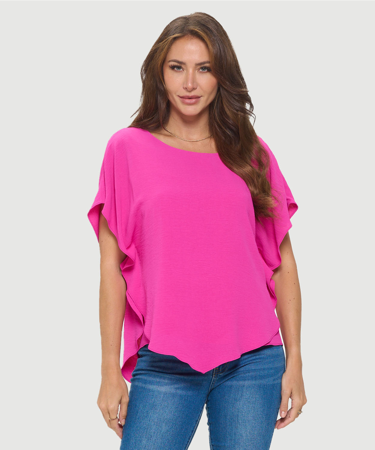 Flowy Batwing Top with Overlay - Berry