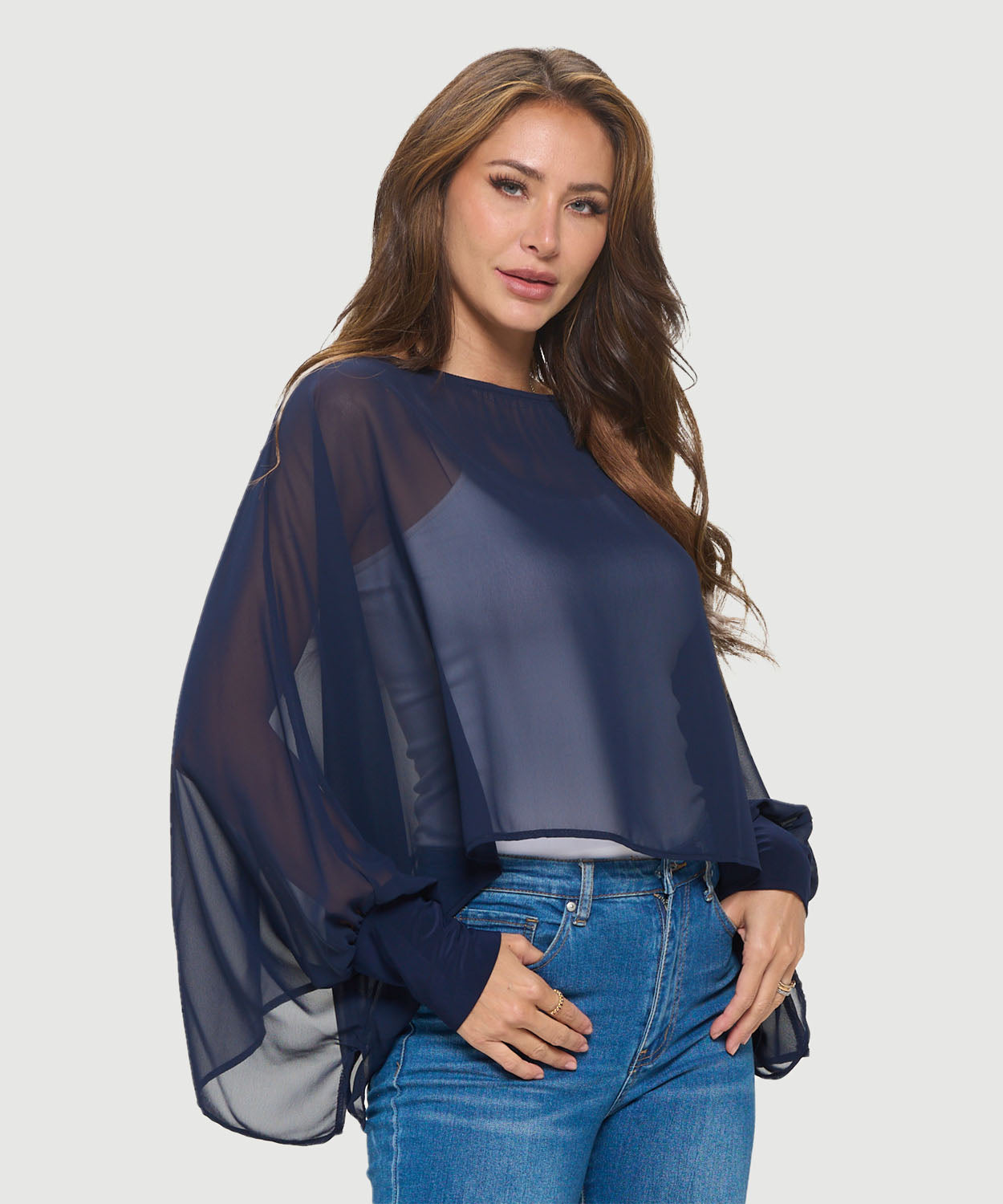 Chiffon Batwing Top with Arm Cuffs