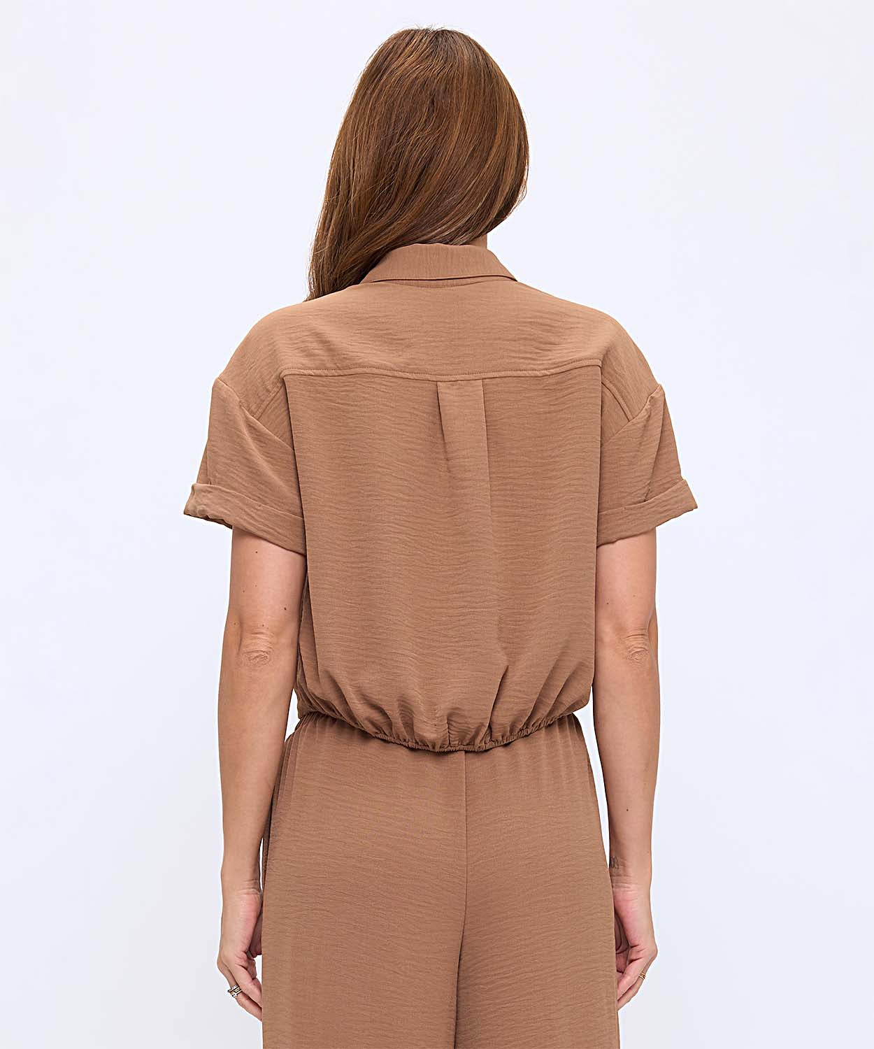 Button Up Top with Gathered Hem - Mocha