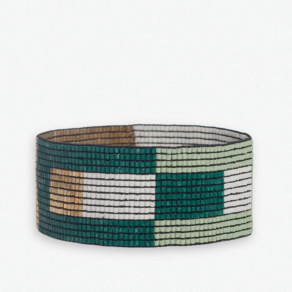 Kenzie Wrapped Blocks Beaded Stretch Bracelet - Emerald