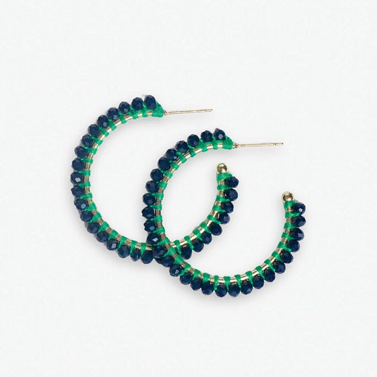 Lillian Crystal Threaded Beads Hoop Earrings - Navy