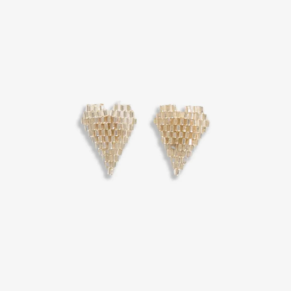 Esme Luxe Bead Heart Shaped Stud Earrings - Silver