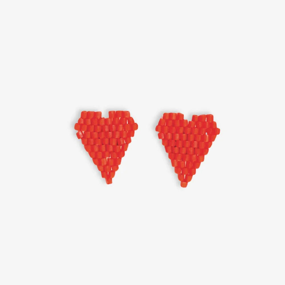 Esme Luxe Bead Heart Shaped Stud Earrings - Poppy