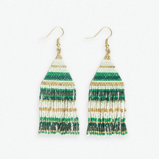 Lexie Horizontal Striped Beaded Fringe Earrings - Mixed Greens