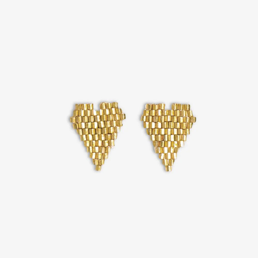 Esme Luxe Bead Heart Shaped Stud Earrings - Gold