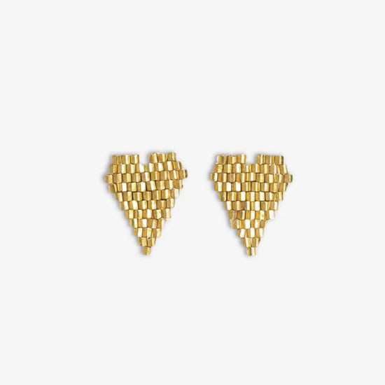 Esme Luxe Bead Heart Shaped Stud Earrings - Gold