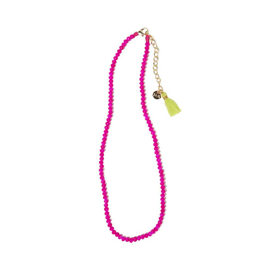 Hayden Solid Single Strand Crystal Beaded Necklace - Hot Pink