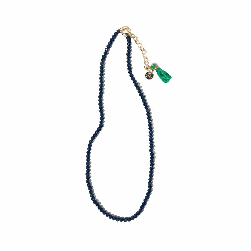 Hayden Solid Single Strand Crystal Beaded Necklace - Navy