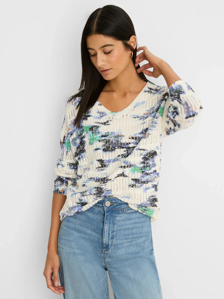 Water Lilies Pointelle Sweater - Blue Multi