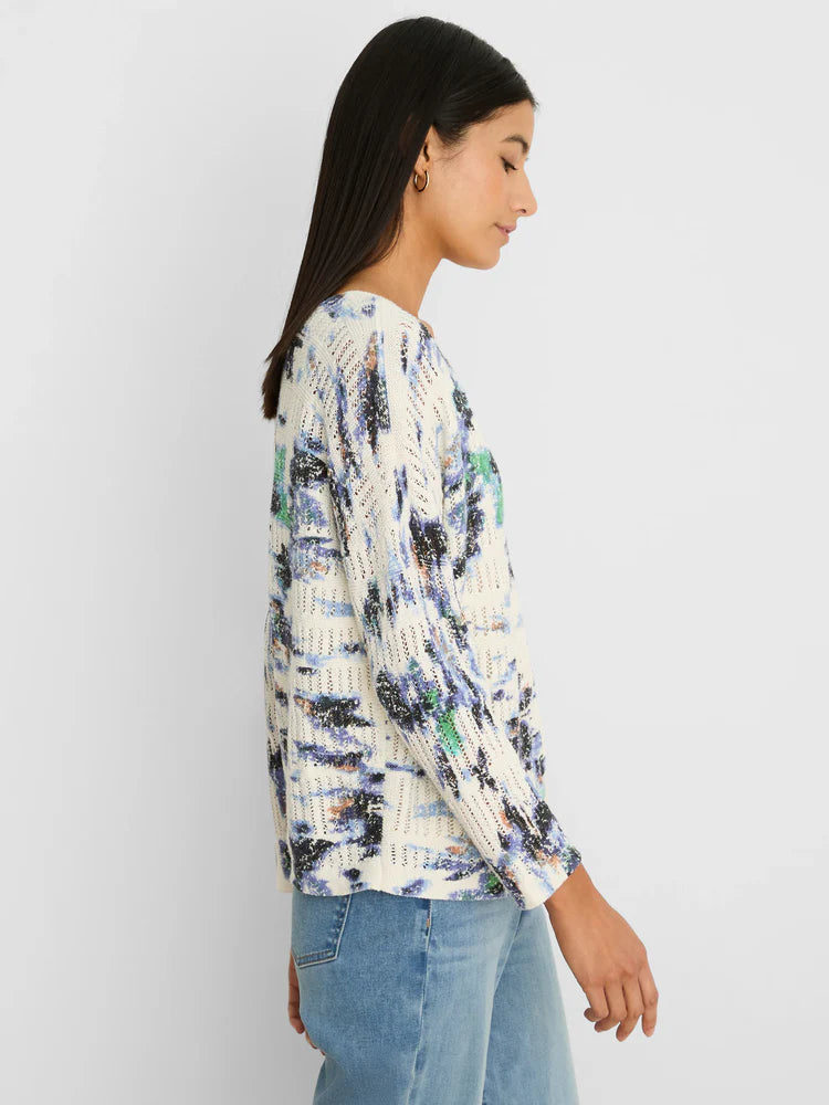 Water Lilies Pointelle Sweater - Blue Multi