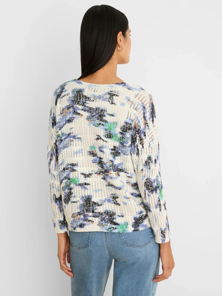 Water Lilies Pointelle Sweater - Blue Multi