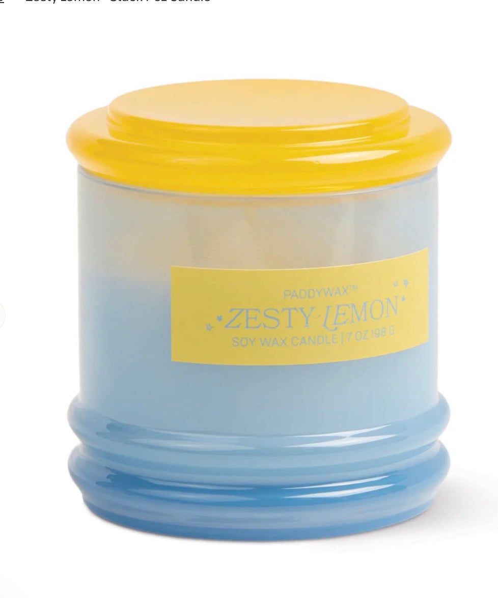 Stacked Glass Candle - Blue/Yellow - Zesty Lemon