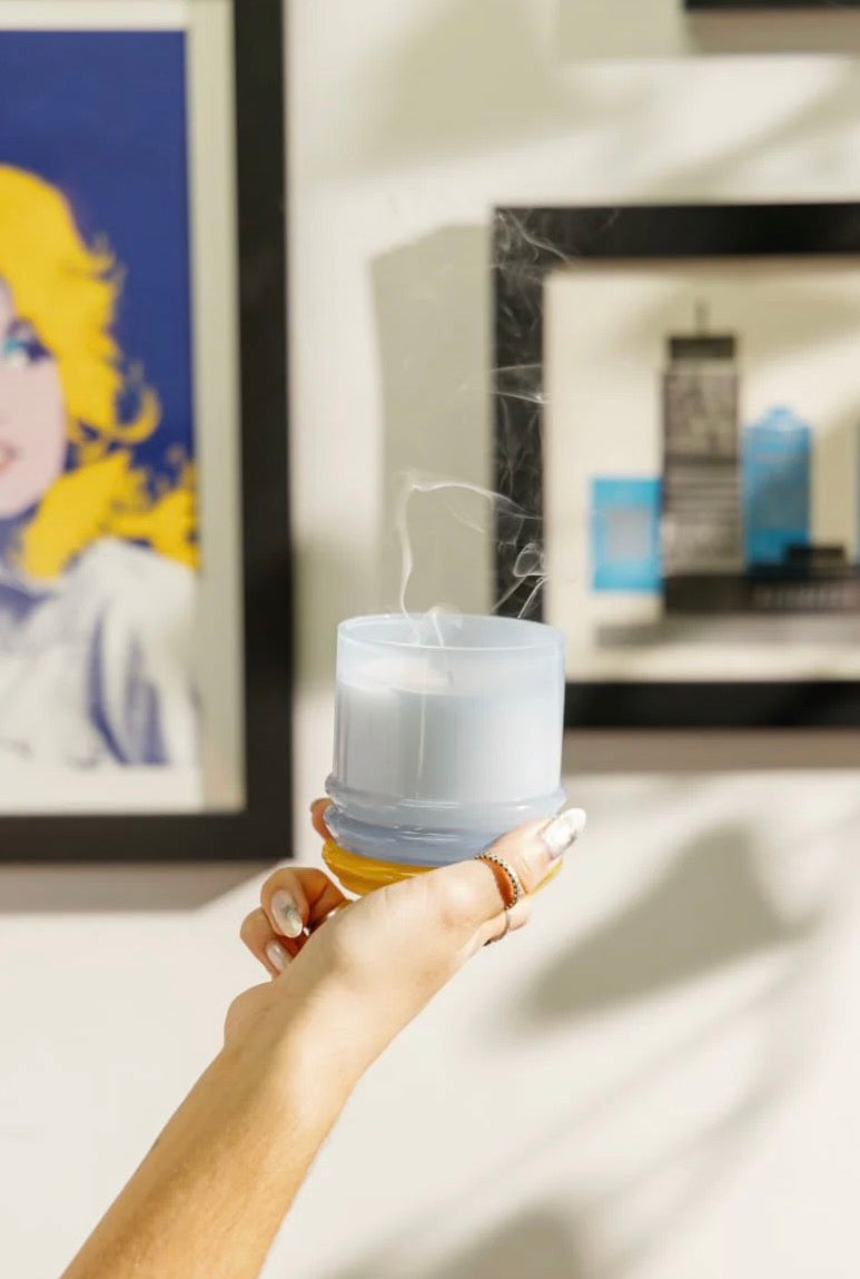 Stacked Glass Candle - Blue/Yellow - Zesty Lemon
