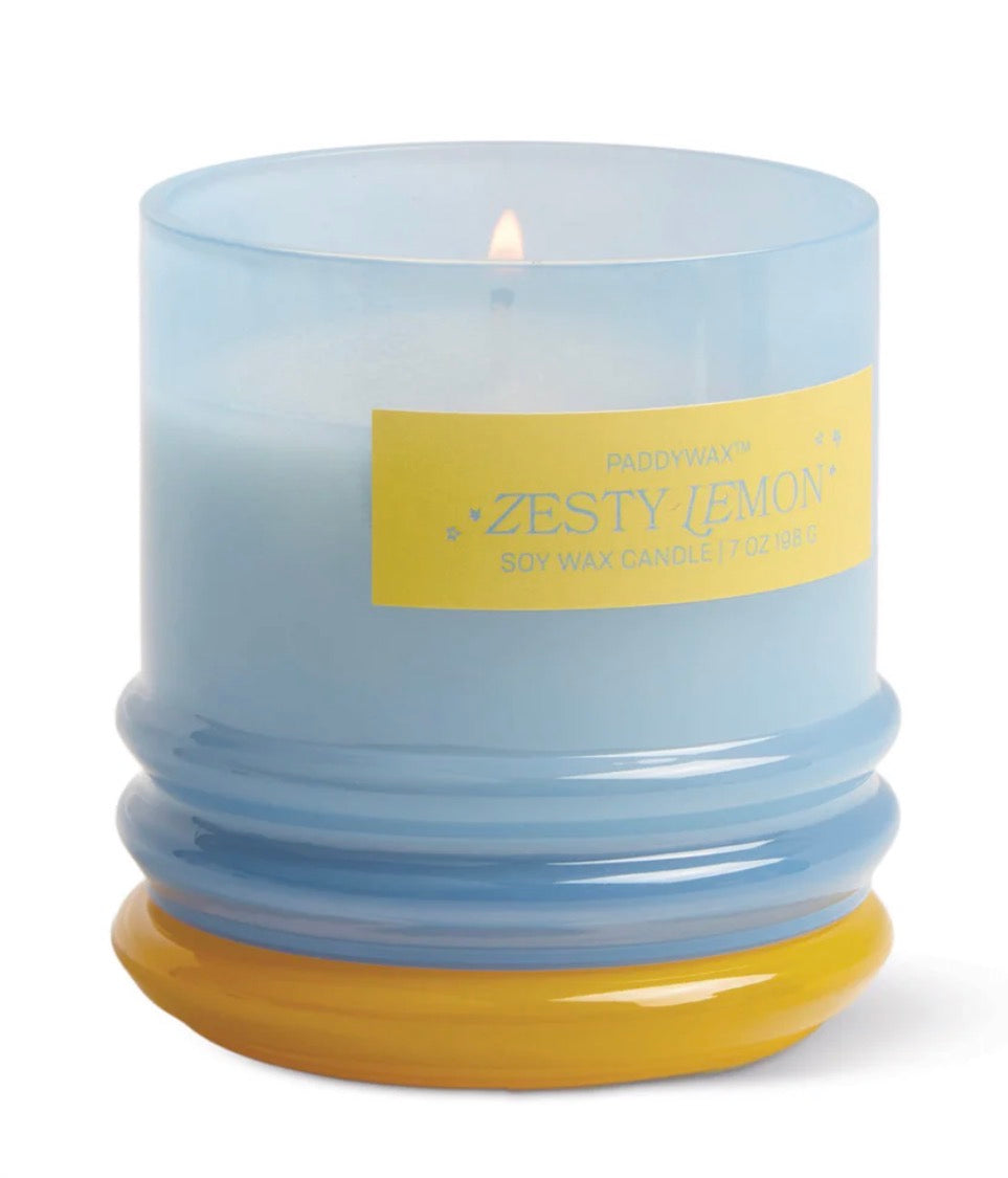 Stacked Glass Candle - Blue/Yellow - Zesty Lemon