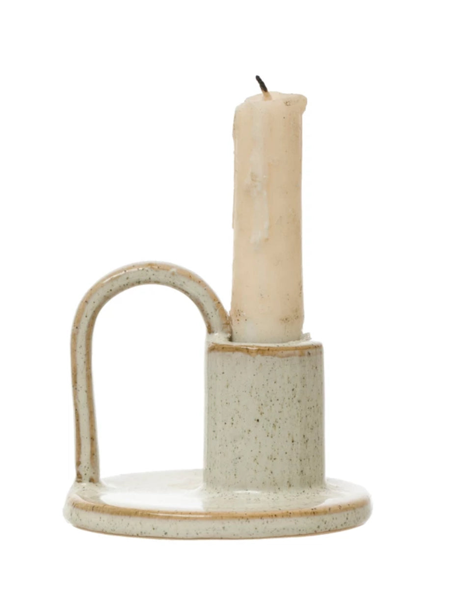 Stoneware Taper Candle Holder with Candle