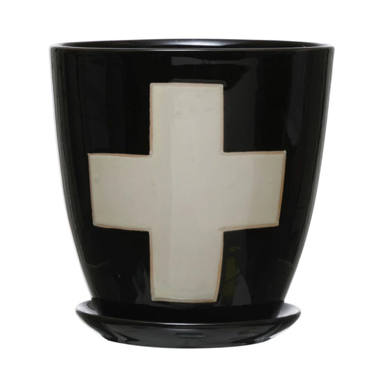 Stoneware Planter with Swiss Cross