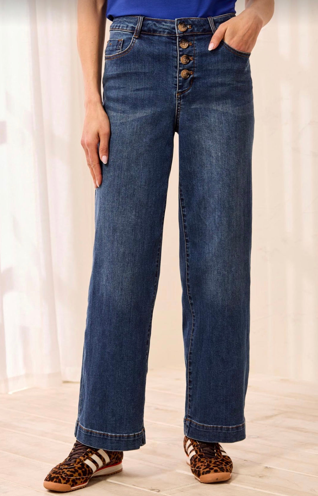 Audrey Button Fly Cropped Denim - Dusk