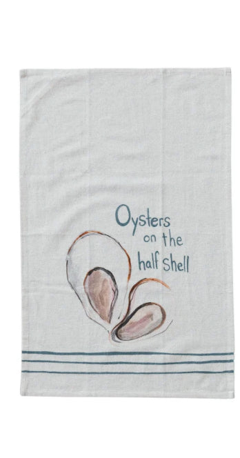 Tea Towel with Oysters Pattern - Oysters On The Half Shell